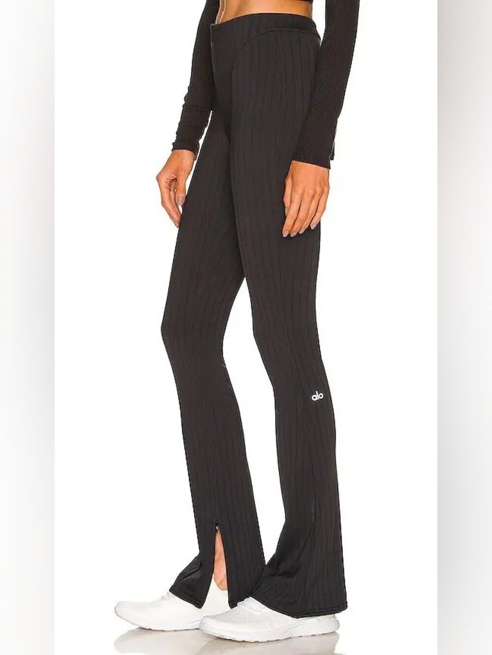 ALO YOGA High Waist Pinstripe Zip It Flare Legging in Charcoal